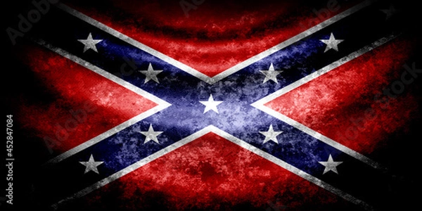 Obraz Battle wavy flag of Confederate in grunge style with darkened edges. Aged texture