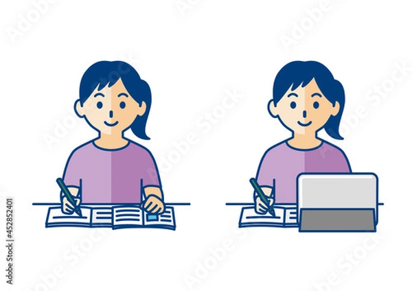 Obraz 勉強をする女の子の上半身イラスト