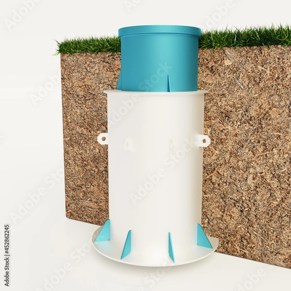 Fototapeta 3 d visualization of a caisson, a sinkhole for domestic and industrial use, installation in the ground