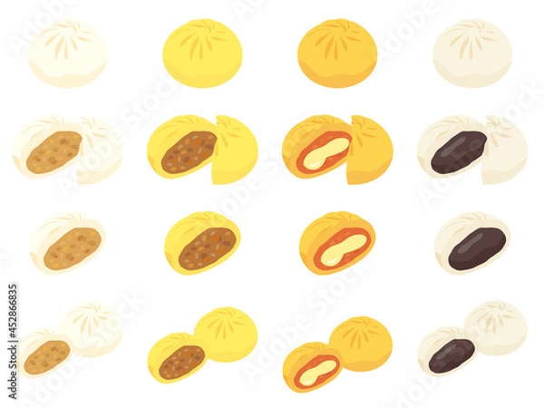 Fototapeta 肉まん、カレーまん、ピザまん、あんまんセット　Various meat bun vector illustrations