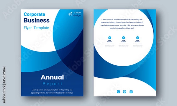Obraz Annual Report Layout Design, Corporate Business Flyer Template Background, Portfolio, Poster, web Banner, Proposal, Multipurpose Marketing Promotion, Etc.