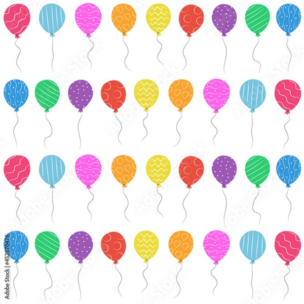 Fototapeta Cute seamless vector pattern with colorful balloons on a white background