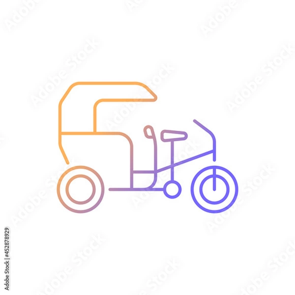 Obraz Tricycle taxi gradient linear vector icon. Human-powered three-wheeled vehicle. Bike taxi with passenger cart. Thin line color symbol. Modern style pictogram. Vector isolated outline drawing