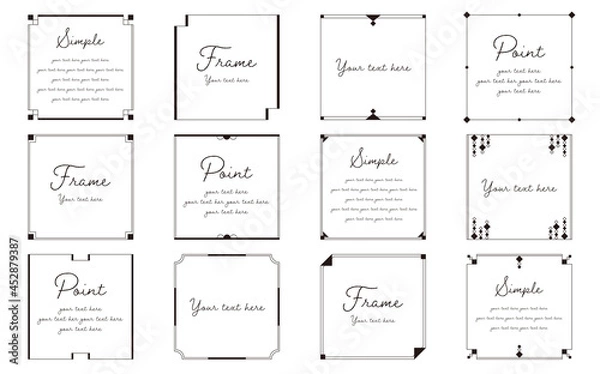 Fototapeta 正方形・細いラインのシンプルなフレーム　黒（サンプル文字入り）