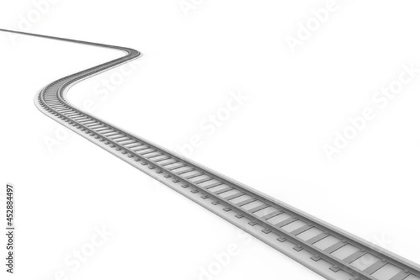 Fototapeta A long railroad track. A simple railroad track. The train runs. One railroad track.