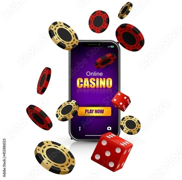Obraz Online casino poker composition with smartphone chips and dice