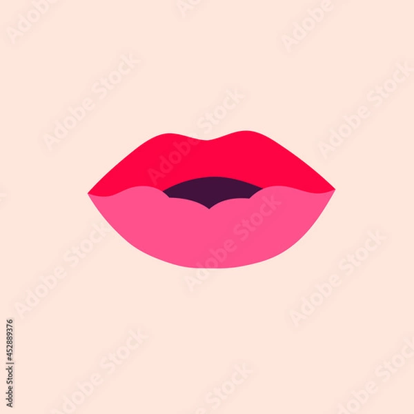Fototapeta A hand-drawn drawing. Illustration of female lips. The mouth of a girl with a mouth painted with red lipstick. . A mascot for Valentine's Day. Women's beautiful print or postcar