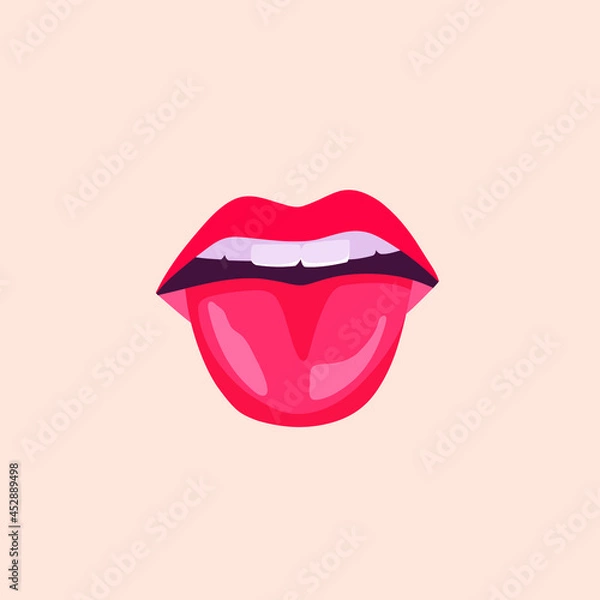Fototapeta A hand-drawn drawing. Illustration of female lips. The mouth of a girl with a mouth painted with red lipstick. . A mascot for Valentine's Day. Women's beautiful print or postcar