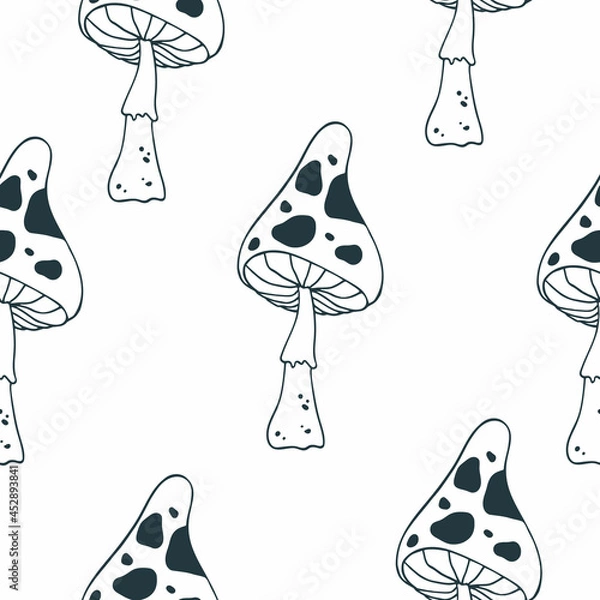 Fototapeta Witchy Mushroom seamless pattern. Hand drawn texture with fungus.
