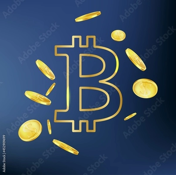 Obraz Bitcoin golden logo with coins
