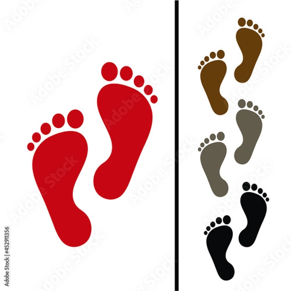 Obraz Human foot print silhouette, steps flat vector icon.