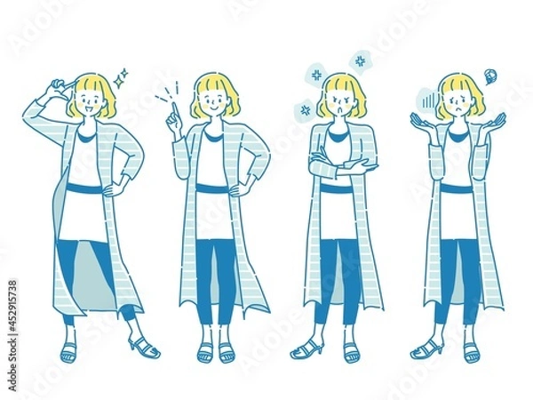 Fototapeta 若い女性の表情セットのイラスト