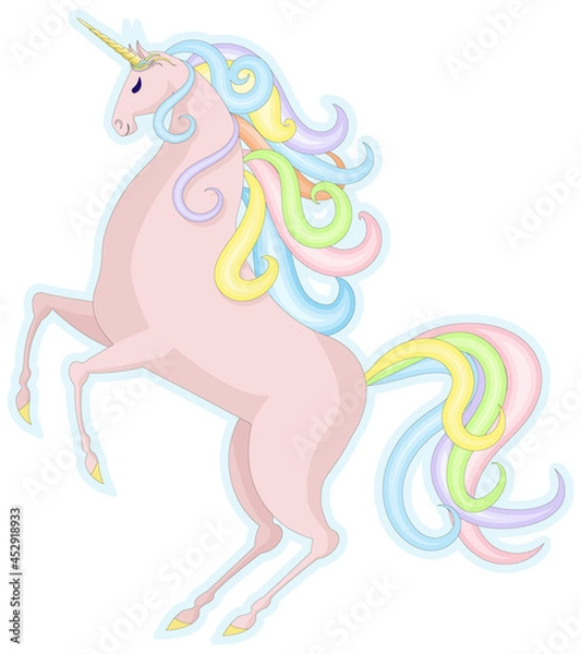 Fototapeta Pink unicorn standing on its hind legs . Design for print, sticker, applique, etc.