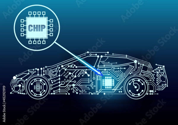 Obraz CPU chip electric car illustration