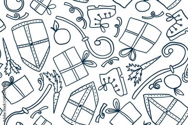 Fototapeta Sinterklaas vector outline seamless pattern - design for fabric, wrapping, textile, wallpaper, background.