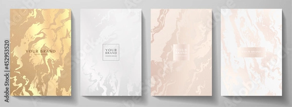 Fototapeta Modern elegant cover design set. Luxury fashionable background with light abstract marble pattern. Elite premium vector template for makeup catalog, brochure, flyer layout, presentation