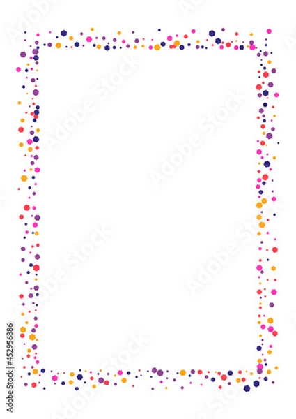 Fototapeta Orange Event Confetti Background. Dot Summer Frame. Red Circle Colour. Round Yellow Congratulation Texture. Decor Illustration.