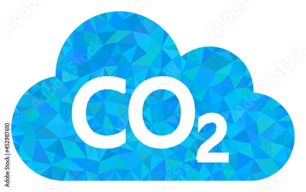 Fototapeta Low-poly carbon dioxide cloud designed with chaotic filled triangles. Triangle carbon dioxide cloud polygonal icon illustration. Carbon Dioxide Cloud icon is filled with triangles.