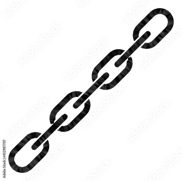 Fototapeta Low-poly chain constructed with scattered filled triangles. Triangle chain polygonal 2d illustration. Chain icon is filled with triangles. Flat geometric 2d modeling abstraction based on chain icon.