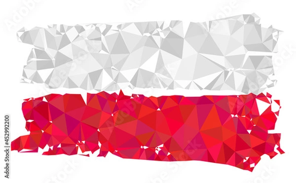 Fototapeta Low-poly Poland flag constructed with randomized filled triangles. Triangle Poland flag polygonal 2d illustration. Poland Flag icon is filled with triangles.