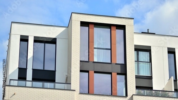 Fototapeta Modern european residential new apartment buildings quarter. Abstract architecture, fragment of modern urban geometry.