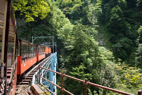 Fototapeta 後曳橋を渡るトロッコ列車