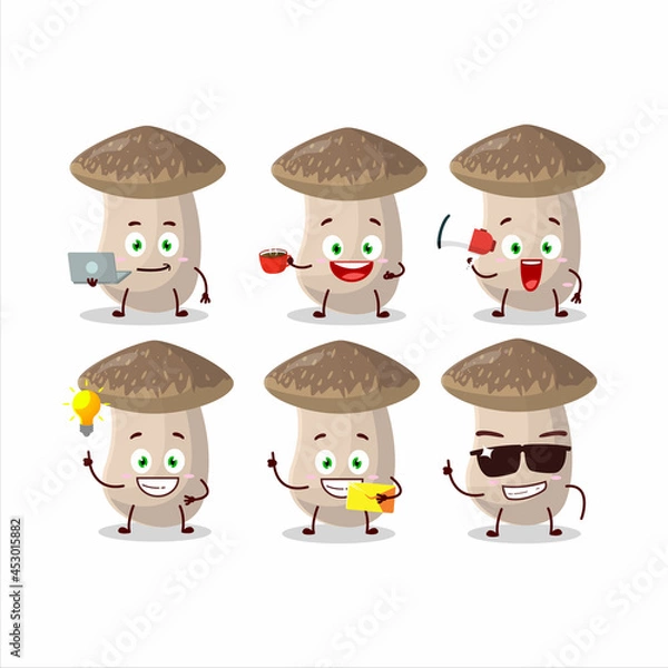 Fototapeta Shiitake cartoon character with various types of business emoticons