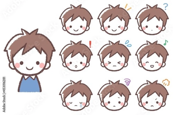 Fototapeta 男の子の表情アイコンバリエーションセット