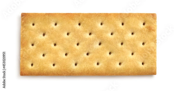 Obraz Single rectangular butter biscuit isolated on white. Top view.