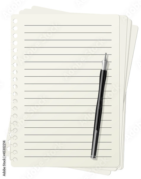 Obraz Lined paper sheets and fountain pen
