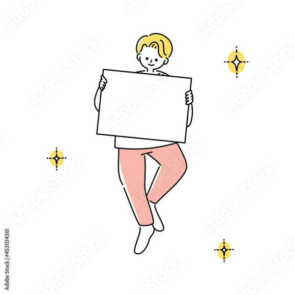 Obraz 笑顔でパネルを持つ若い男性