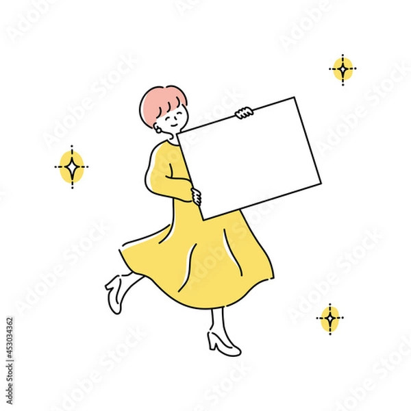 Obraz 笑顔でパネルを持つ若い女性