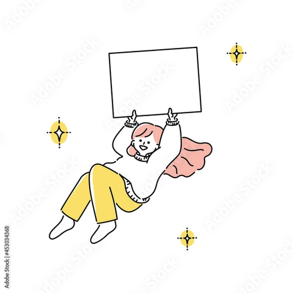 Obraz 笑顔でパネルを持つ若い女性