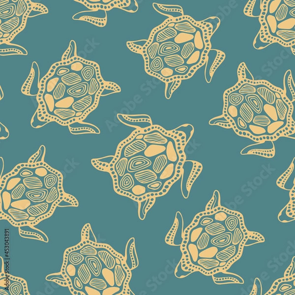 Fototapeta Seamless pattern with sea turtles.