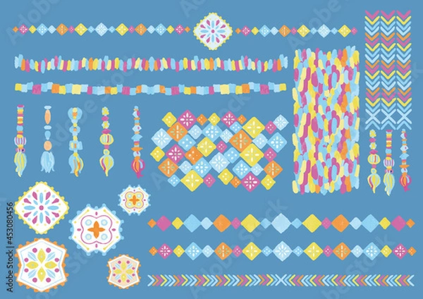 Obraz エスニック　北欧風　レトロポップ　線　枠　フリンジ　編み物　素材セット