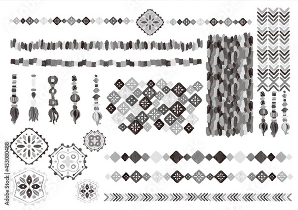 Obraz エスニック　北欧風　レトロポップ　線　枠　フリンジ　編み物　素材セット