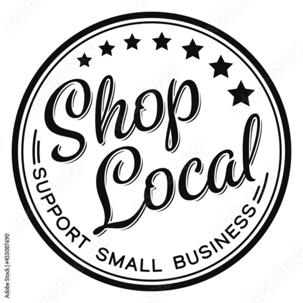 Fototapeta Shop local icon badge - support small business - retail shopping- online shopping - e-commerce graphics - Main Street businesses - mom and pop shops