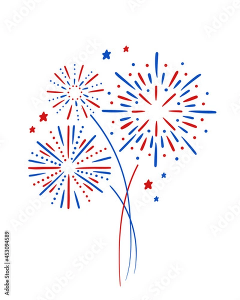 Fototapeta bright blue and red fireworks. Vector isolated on white background.