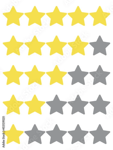 Fototapeta Stars yellow and gray trending colors 2021 isolated on white background. Rating of sites, hotels, travel packages, online stores, reviews. 