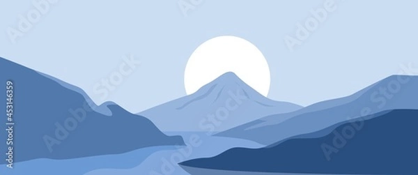 Obraz 3440 x 1440 Snow covered mountain in minimal style landscape vector illustration.