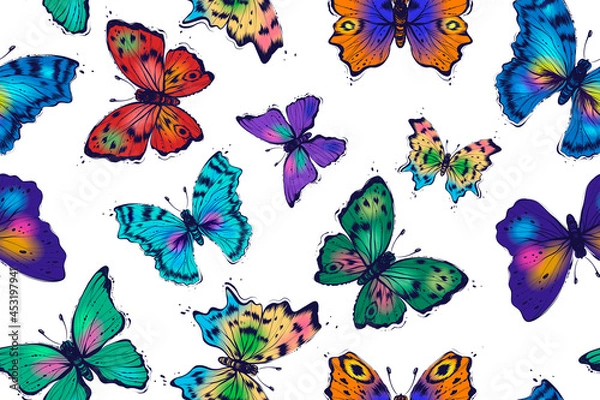 Fototapeta Seamless pattern of butterflies, color, vector