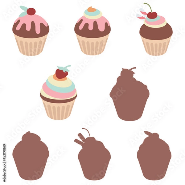 Fototapeta set of cupcakes, illustration of cupcakes isolated on a white background