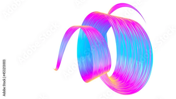 Fototapeta Holographic abstract twisted brush stroke. Bright curl, artistic spiral. 3D rendering image