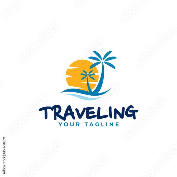 Fototapeta travel summer holidays template logo design. Badge, emblem, vector illustration.