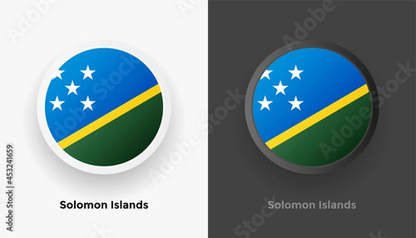 Fototapeta Set of two Solomon Islands flag buttons in black and white background. Abstract shiny metallic rounded buttons with national country flag