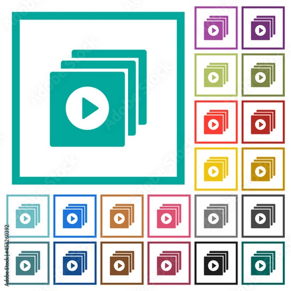 Obraz Play files solid flat color icons with quadrant frames