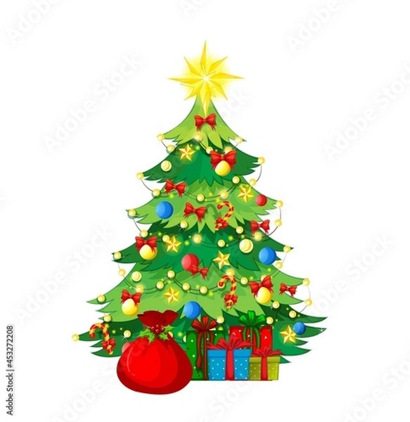 Obraz Hand drawing Christmas tree with gift boxes, isolated vector