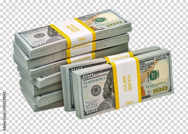 Obraz New design dollar bundles stack of bundles of 100 US dollars isolated on white background. Including clipping path