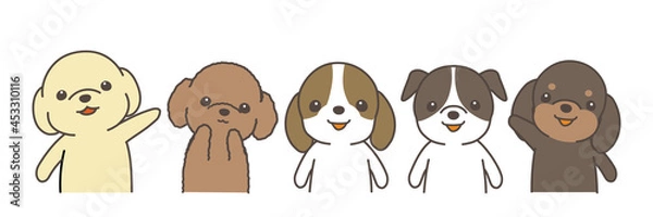 Obraz 整列する犬達。カメラ目線。