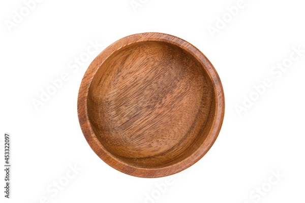 Fototapeta Top view of a wooden bowl isolated on white background with clipping path.